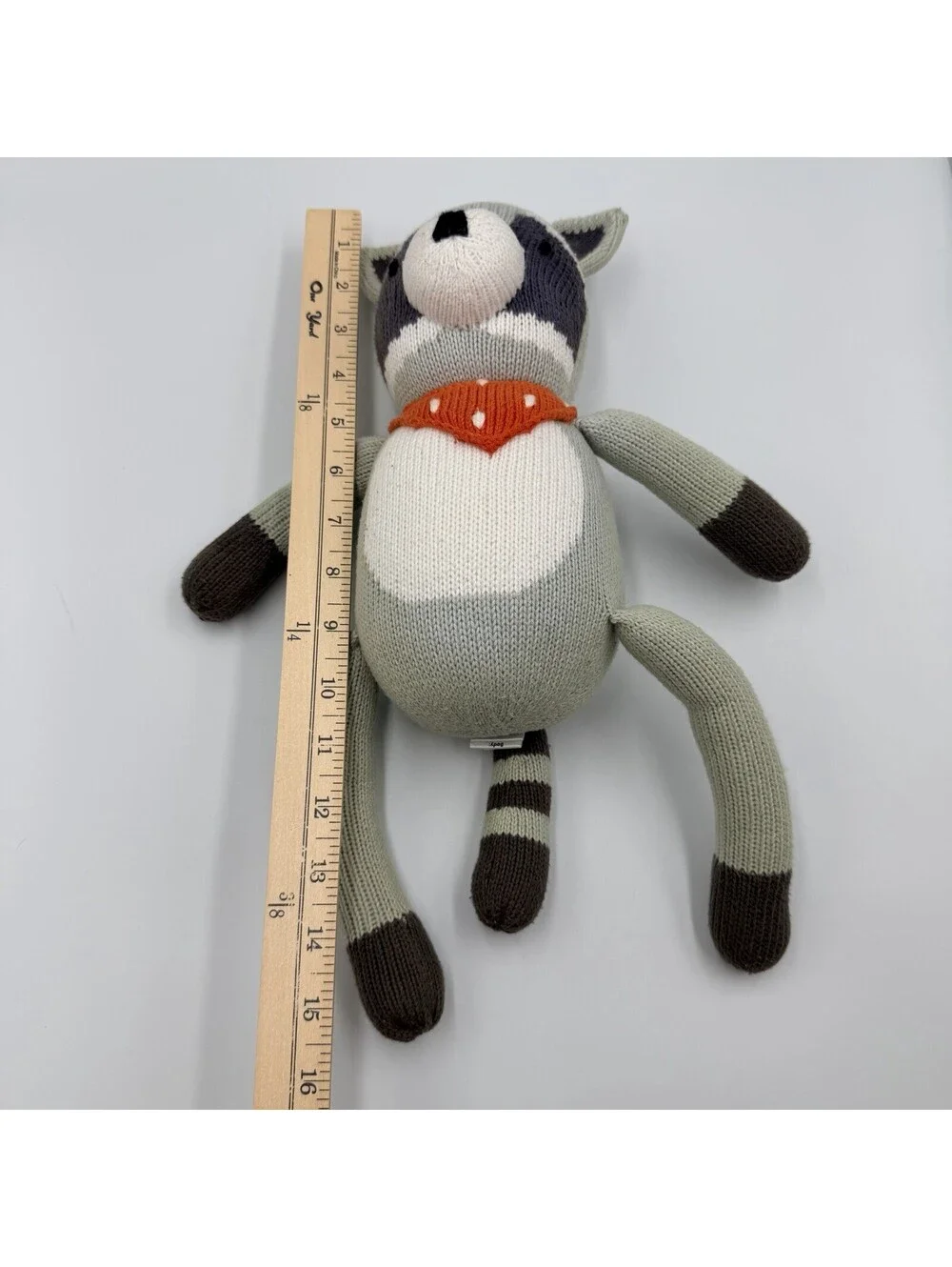 Pottery Barn Kids Modern Baby Knit Raccoon Plush Stuffed Animal Bandana 15